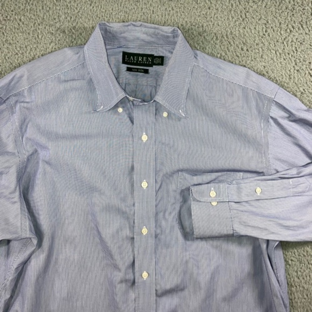 Lauren Ralph Lauren Button Down Shirt Men 16 1/2 32/33 Non Iron Blue Stripe